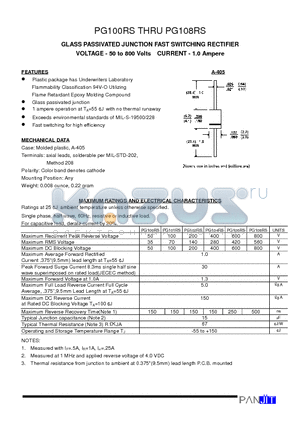 PG104RS datasheet - GLASS PASSIVATED JUNCTION FAST SWITCHING RECTIFIER