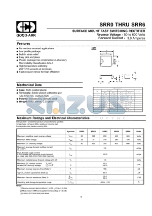 SRR6 datasheet - SURFACE MOUNT FAST SWITCHING RECTIFIER