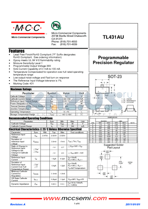 TL431AU datasheet - Programmable Precision Regulator