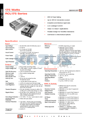 RCL175PQ43 datasheet - AC-DC Power Supplies