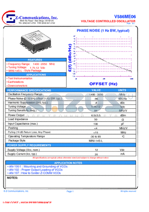 V586ME06 datasheet - LOW COST - HIGH PERFORMANCE VOLTAGE CONTROLLED OSCILLAOTR