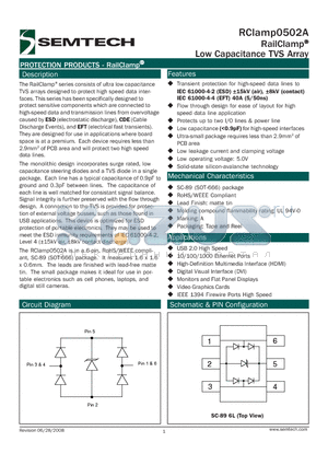 RCLAMP0502A.TCT datasheet - RailClamp^ Low Capacitance TVS Array