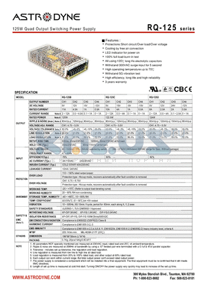 RQ-125C datasheet - 125W Quad Output Switching Power Supply
