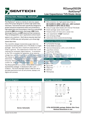 RCLAMP0503N datasheet - RailClamp^ Low Capacitance TVS Diode Array