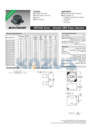 SRR7045-150M datasheet - Shielded SMD Power Inductors