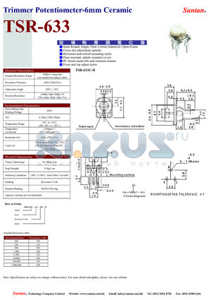 TSR-633 datasheet - Trimmer Potentiometer-6mm Ceramic