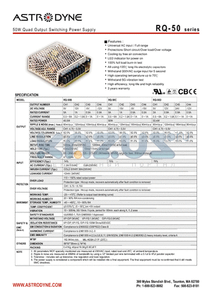 RQ-50 datasheet - 50W Quad Output Switching Power Supply