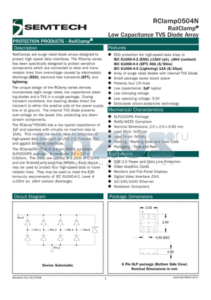 RCLAMP0504N datasheet - RailClamp^ Low Capacitance TVS Diode Array