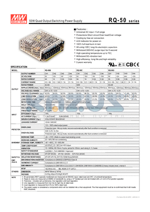 RQ-50 datasheet - 50W Quad Output Switching Power Supply