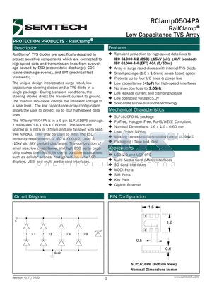 RCLAMP0504PATCT datasheet - Low Capacitance TVS Array