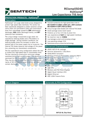 RCLAMP0504S datasheet - RailClamp^ Low Capacitance TVS Array