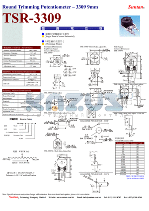 TSR-3309 datasheet - Round Trimming Potentiometer - 3309 9mm