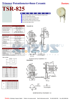 TSR-825 datasheet - Trimmer Potentiometer-8mm Ceramic