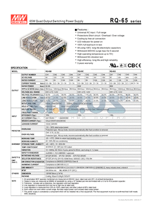 RQ-65 datasheet - 65W Quad Output Switching Power Supply