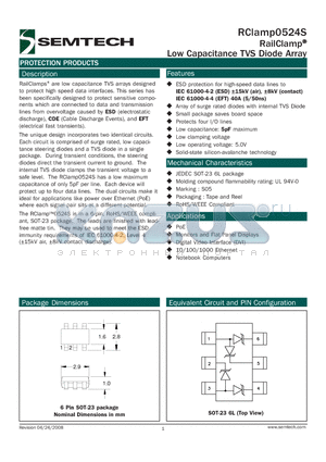 RCLAMP0524S datasheet - Low Capacitance TVS Diode Array