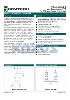 RCLAMP0582B datasheet - Low Capacitance TVS for ESD and Surge Protection