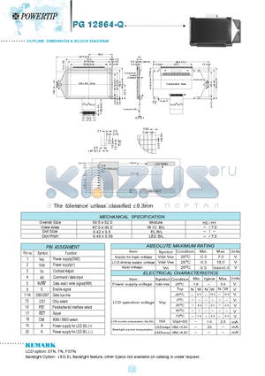 PG12864-Q datasheet - OUTLINE DIMENSION & BLOCK DIAGRAM