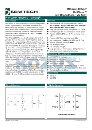 RCLAMP1654P.TCT datasheet - RailClamp^ Low Capacitance TVS Array