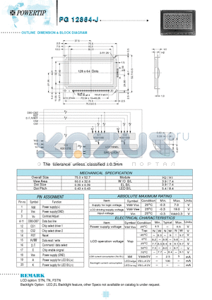 PG12864-J datasheet - OUTLINE DIMENSION & BLOCK DIAGRAM