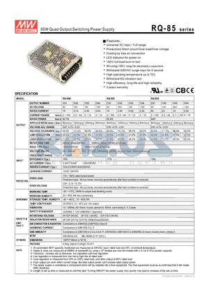 RQ-85B datasheet - 85W Quad Output Switching Power Supply