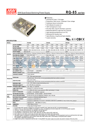 RQ-85C datasheet - 85W Quad Output Switching Power Supply