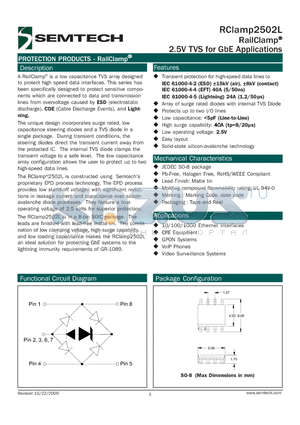 RCLAMP2502L.TBT datasheet - RailClamp^ 2.5V TVS for GbE Applications