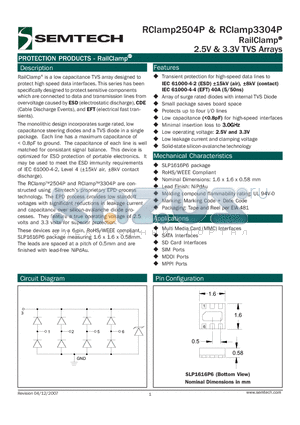 RCLAMP2504P datasheet - RailClamp^ 2.5V & 3.3V TVS Arrays