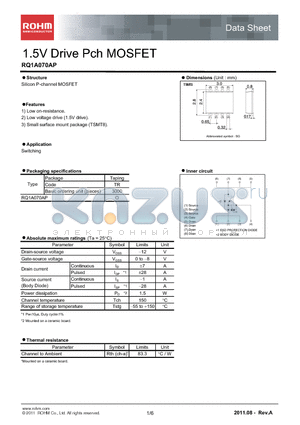 RQ1A070AP datasheet - 1.5V Drive Pch MOSFET