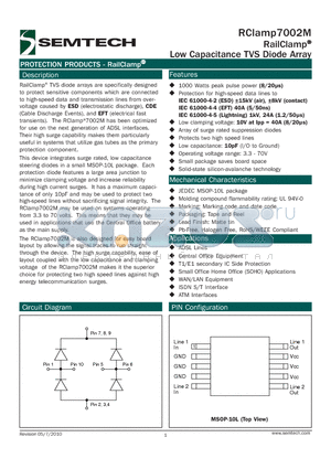 RCLAMP7002M datasheet - RailClamp^ Low Capacitance TVS Diode Array