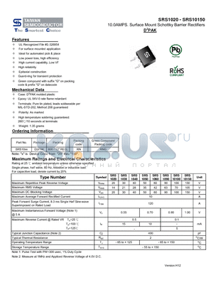 SRS1020 datasheet - 10.0AMPS. Surface Mount Schottky Barrier Rectifiers