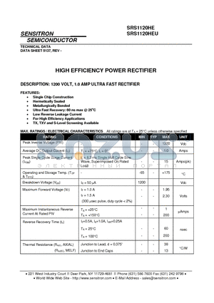 SRS1120HE datasheet - HIGH EFFICIENCY POWER RECTIFIER