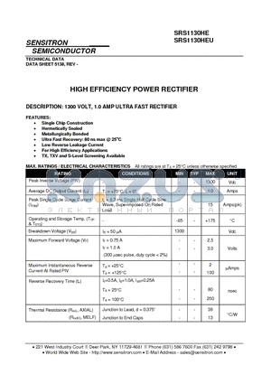 SRS1130HE datasheet - HIGH EFFICIENCY POWER RECTIFIER