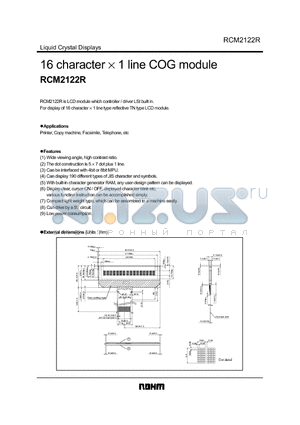 RCM2122R datasheet - 16 character  1 line COG module