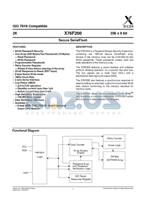 X76F200V8I-2.0 datasheet - Secure SerialFlash