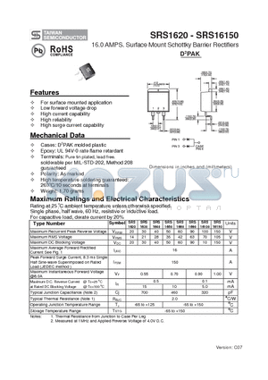 SRS1660 datasheet - 16.0 AMPS. Surface Mount Schottky Barrier Rectifiers