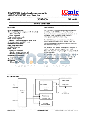 X76F400S8 datasheet - Secure SerialFlash