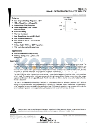 SN105125 datasheet - 150-mA LOW DROPOUT REGULATOR WITH POK