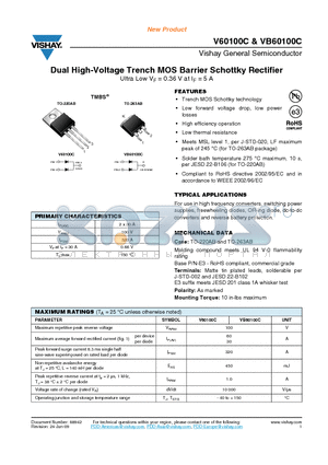 V60100C-E3/4W datasheet - Dual High-Voltage Trench MOS Barrier Schottky Rectifier