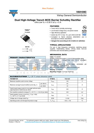 V60100C-M3-4W datasheet - Dual High-Voltage Trench MOS Barrier Schottky Rectifier