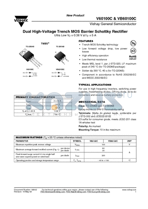 V60100C_08 datasheet - Dual High-Voltage Trench MOS Barrier Schottky Rectifier Ultra Low VF = 0.36 V at IF = 5 A