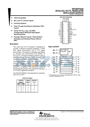 SN10KHT5540 datasheet - OCTAL ECL-TO-TTL TRANSLATOR WITH 3-STATE OUTPUTS