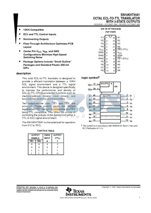 SN10KHT5541 datasheet - OCTAL ECL-TO-TTL TRANSLATOR WITH 3-STATE OUTPUTS