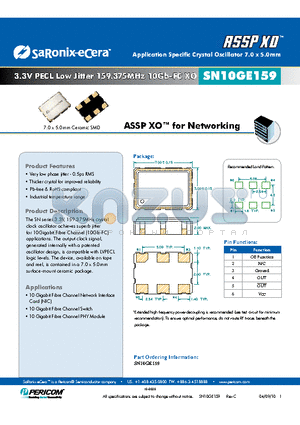 SN10GE159 datasheet - 3.3V PECL Low Jitter 159.375MHz 10Gb-FC XO