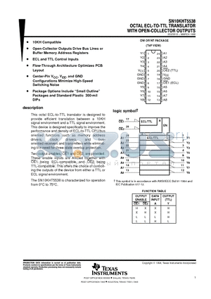 SN10KHT5538 datasheet - OCTAL ECL-TO-TTL TRANSLATOR WITH OPEN-COLLECTOR OUTPUTS