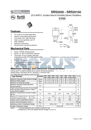 SRS2020_1 datasheet - 20.0 AMPS. Surface Mount Schottky Barrier Rectifiers