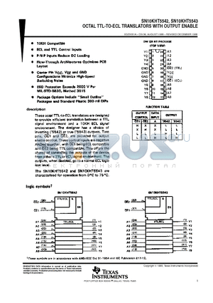 SN10KHT5542 datasheet - OCTAL TTL-TO-ECL TRANSLATORS WITH OUTPUT ENABLE