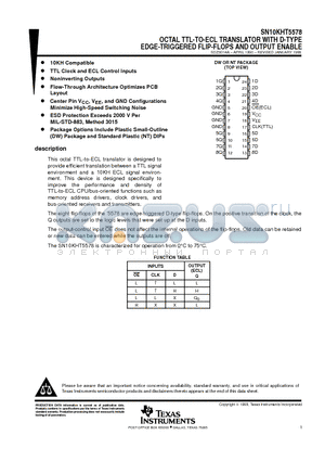 SN10KHT5578DW datasheet - OCTAL TTL-TO-ECL TRANSLATOR WITH D-TYPE EDGE-TRIGGERED FLIP-FLOPS AND OUTPUT ENABLE