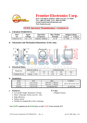 TSS0525F datasheet - CCFL Inverter Transformer