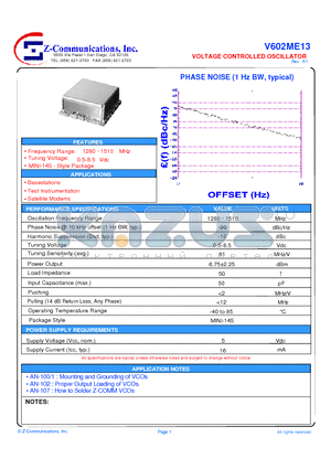 V602ME13 datasheet - LOW COST - HIGH PERFORMANCE VOLTAGE CONTROLLED OSCILLATOR