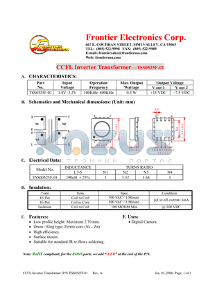 TSS00525F-01-LFR datasheet - CCFL Inverter Transformer